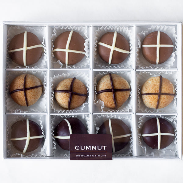 Assorted Chocolate "Hot Cross Bun" Truffles (box of 12 truffles/200 grams)