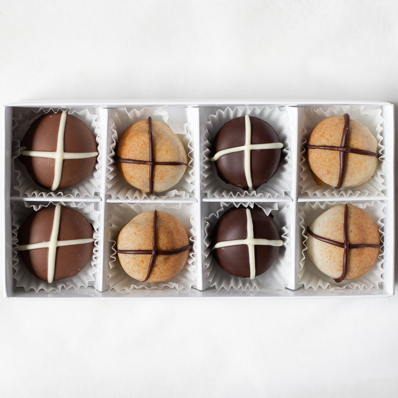 Assorted Chocolate "Hot Cross Bun" Truffles (box of 8 truffles/120 grams)