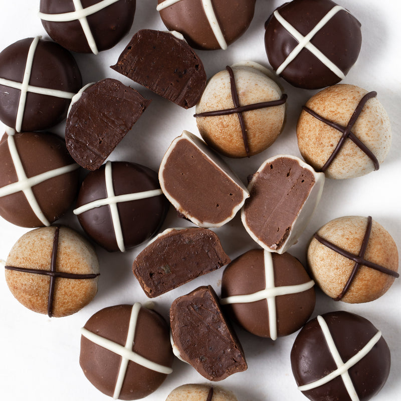 Assorted Chocolate "Hot Cross Bun" Truffles (box of 18 truffles/300 grams)
