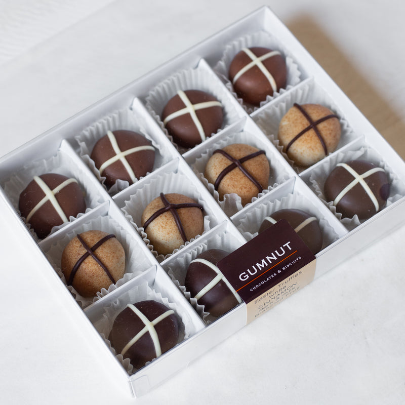 Assorted Chocolate "Hot Cross Bun" Truffles (box of 12 truffles/200 grams)