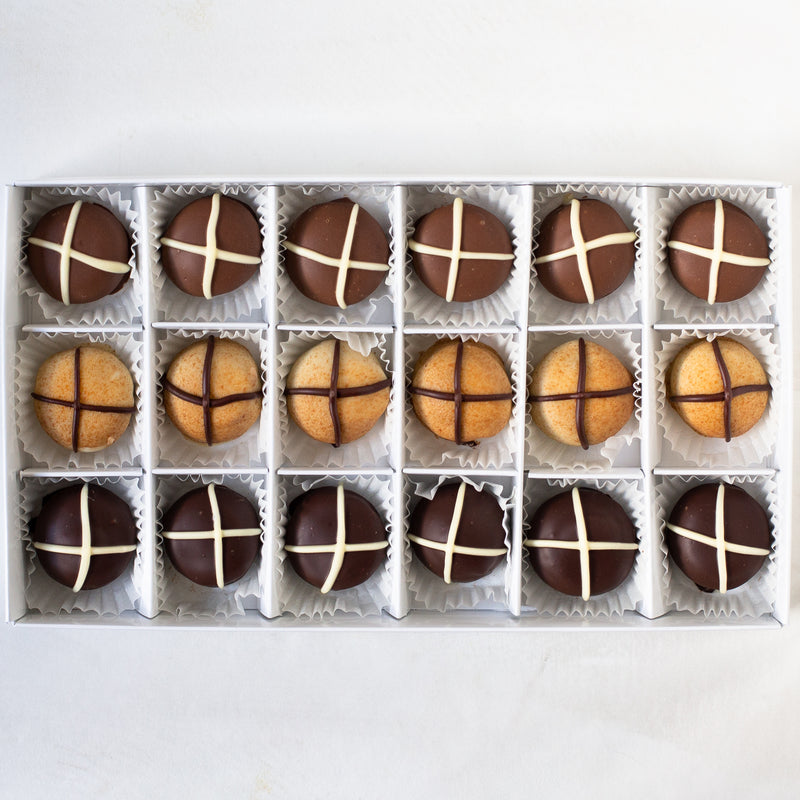 Assorted Chocolate "Hot Cross Bun" Truffles (box of 18 truffles/300 grams)