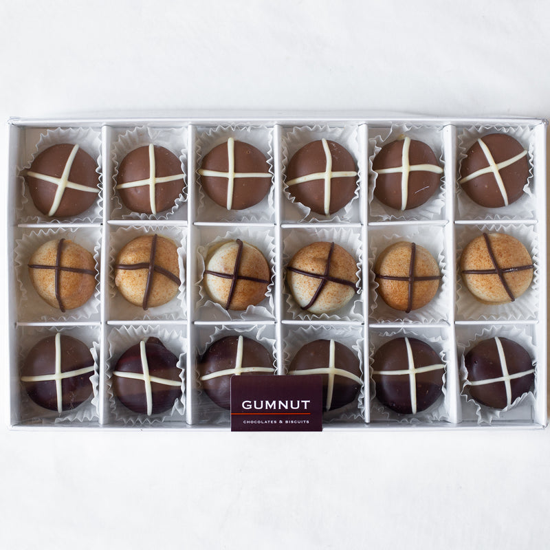 Assorted Chocolate "Hot Cross Bun" Truffles (box of 18 truffles/300 grams)