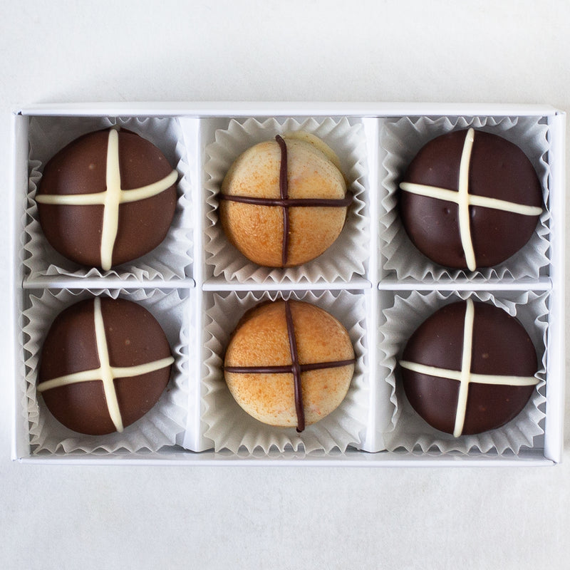 Assorted Chocolate "Hot Cross Bun" Truffles (box of 6 truffles/100 grams)