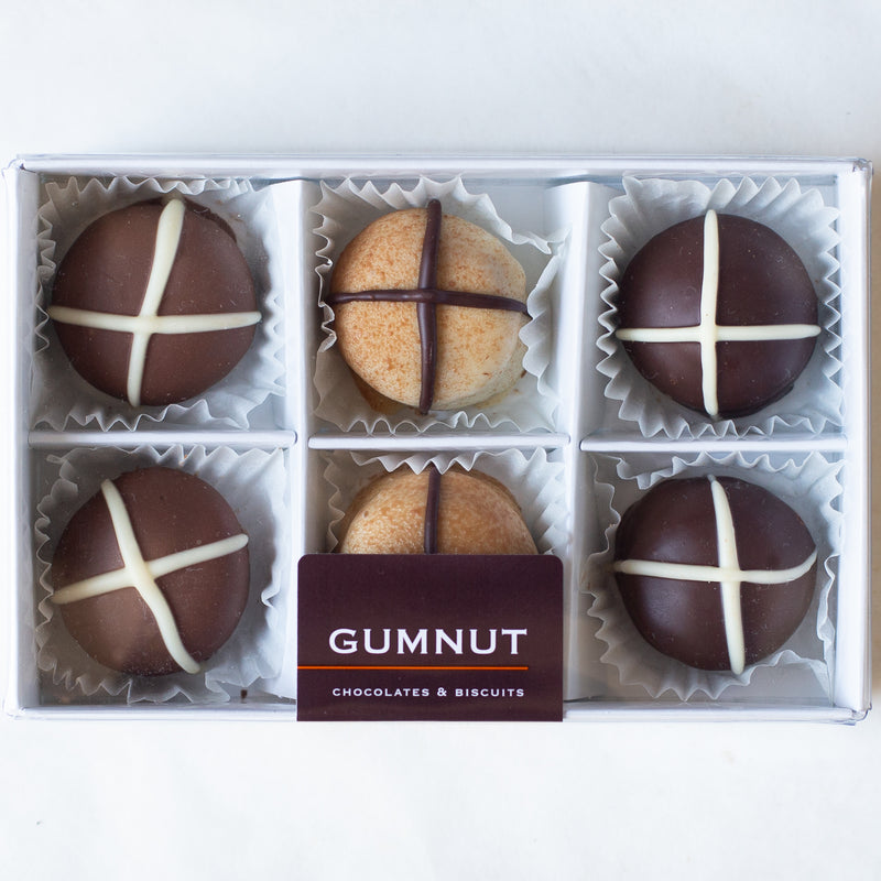 Assorted Chocolate "Hot Cross Bun" Truffles (box of 6 truffles/100 grams)